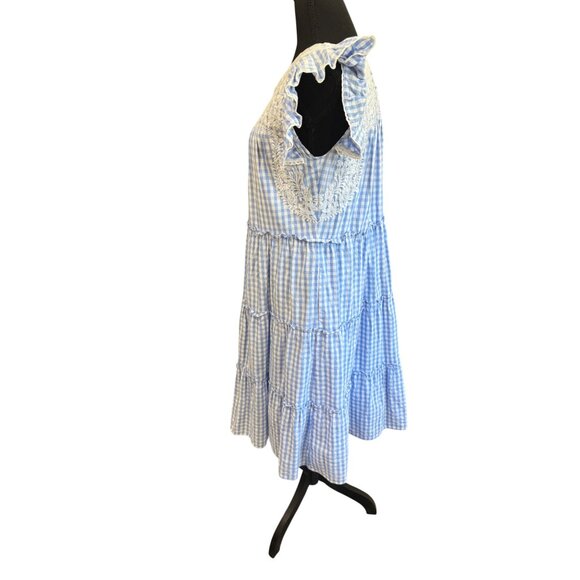 J. Marie Vintage Blue White Gingham Smocked Tiered Ruffle Maxi Dress S Cottage - Picture 5 of 10